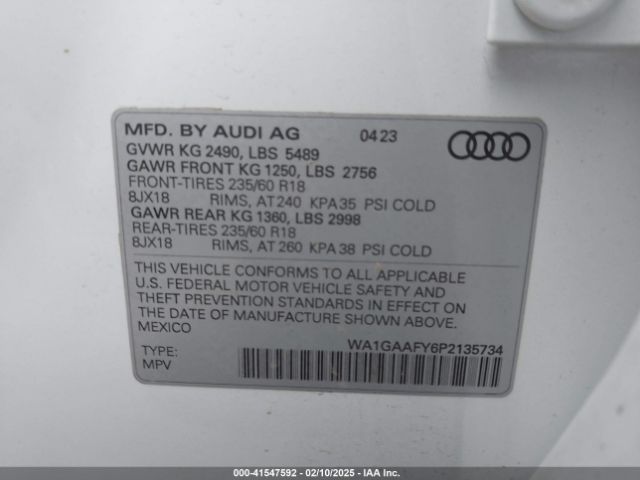 WA1GAAFY6P2135734 Audi Q5 Premium 45 Tfsi S Line Quattro