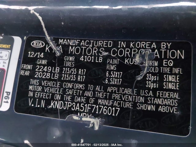 KIA SOUL + 2015 KNDJP3A51F7176017 Image 9