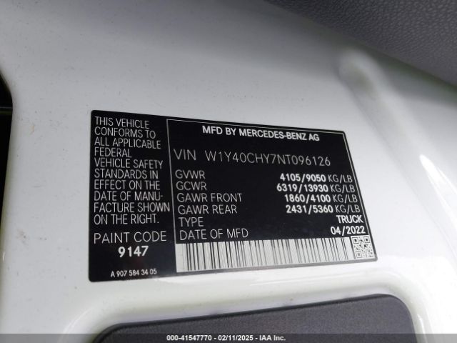 W1Y40CHY7NT096126 Mercedes-Benz Sprinter 2500 High Roof I4