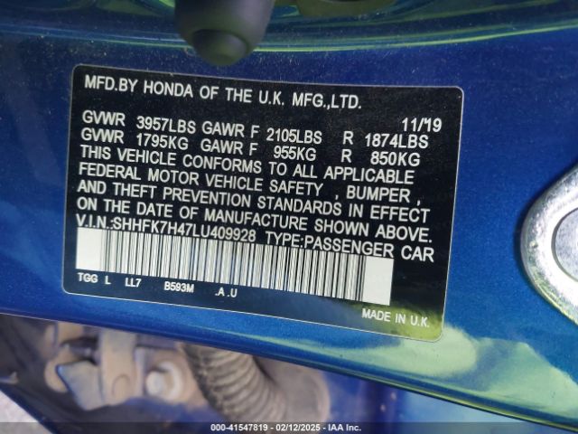SHHFK7H47LU409928 Honda Civic Sport