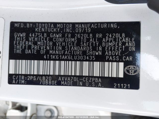 4T1K61AK6LU303435 Toyota CAMRY XSE