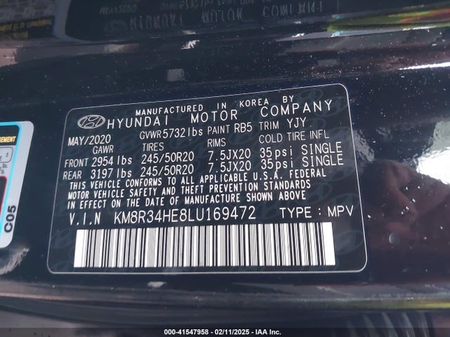 KM8R34HE8LU169472 Hyundai Palisade Sel