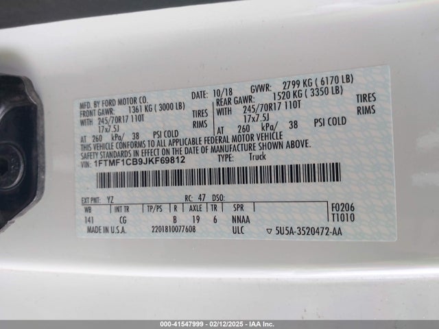 Ford F-150 Xl 2018 1FTMF1CB9JKF69812 Image 9