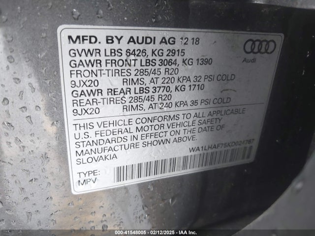 WA1LHAF75KD024767 Audi Q7 45 Premium
