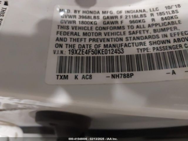 19XZE4F50KE012453 Honda INSIGHT EX