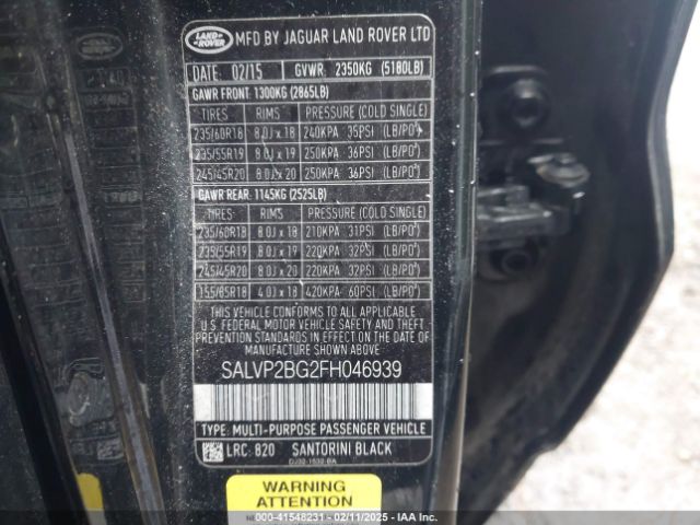 SALVP2BG2FH046939 Land Rover Range Rover Evoque Pure
