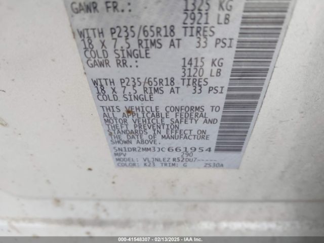 5N1DR2MM3JC661954 Nissan Pathfinder Sv