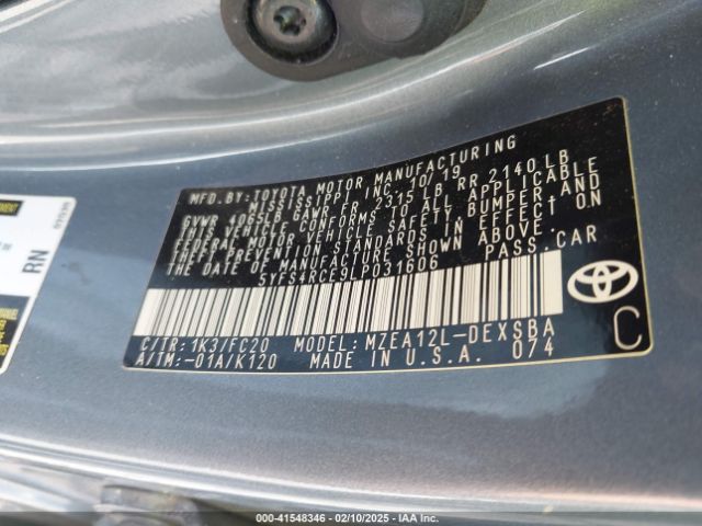 5YFS4RCE9LP031606 Toyota COROLLA SE