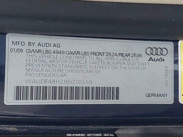 2009 AUDI A4 WAUDF48H29K010559 Photo 8