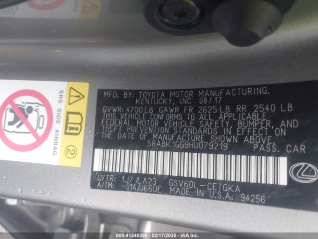 58ABK1GG9HU079219 Lexus ES 350