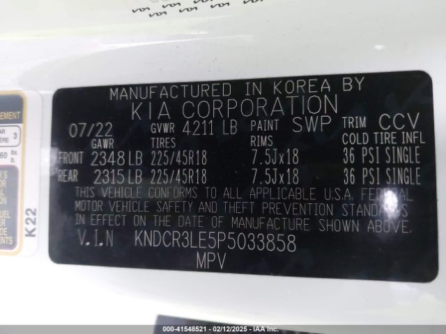 KNDCR3LE5P5033858 KIA Niro Ex Touring