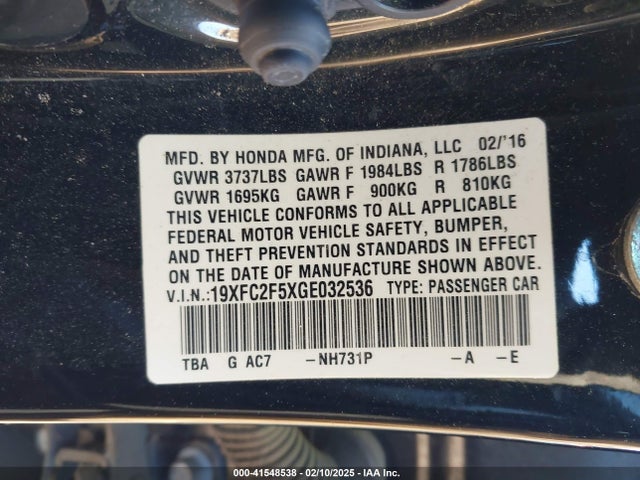 Honda Civic Lx 2016 19XFC2F5XGE032536 Image 9