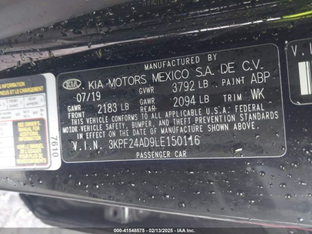 3KPF24AD9LE150116 KIA Forte Lxs