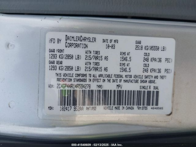 2004 CHRYSLER TOWN & COUNTRY 2C4GP44R14R594278 Photo 8