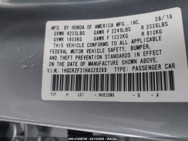 1HGCR2F31HA029269 Honda ACCORD LX