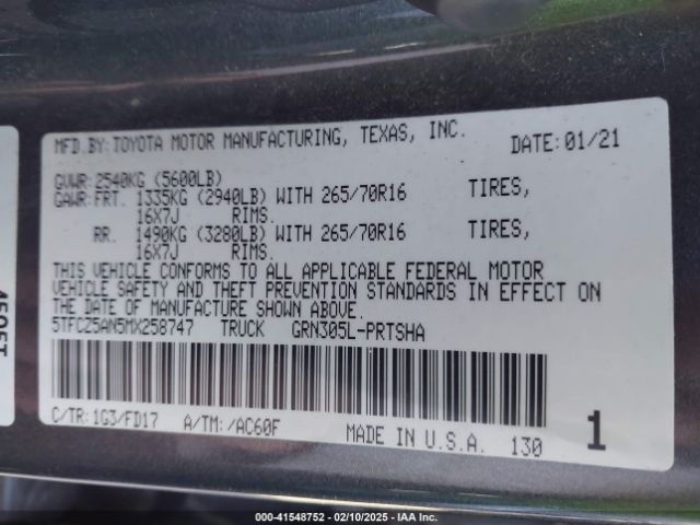 5TFCZ5AN5MX258747 Toyota Tacoma Trd Off-road