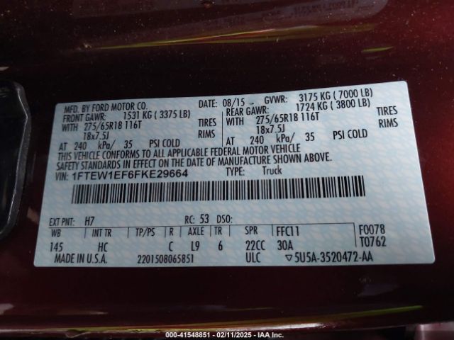 1FTEW1EF6FKE29664 Ford F-150 Lariat
