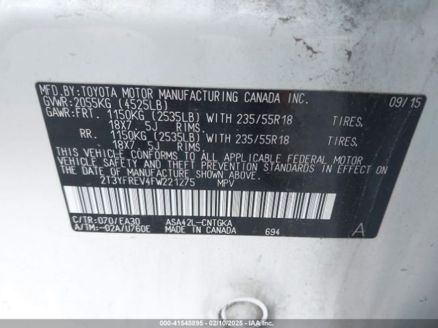 2T3YFREV4FW221275 Toyota Rav4 Limited