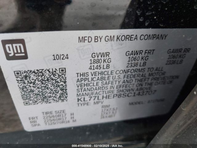 KL77LHEP8SC143707 Chevrolet Trax Fwd Lt