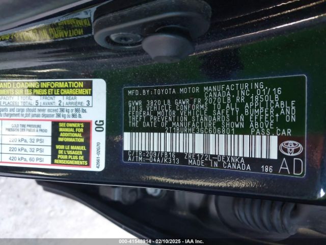 2T1BURHE3GC606801 Toyota COROLLA LE