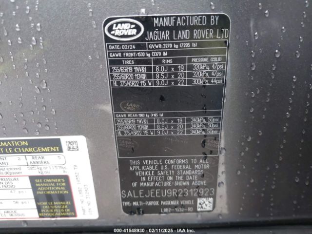 SALEJEEU9R2312923 Land Rover Defender 110 P400 S
