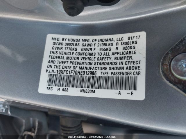 19XFC1F70HE012986 Honda Civic Ex-l