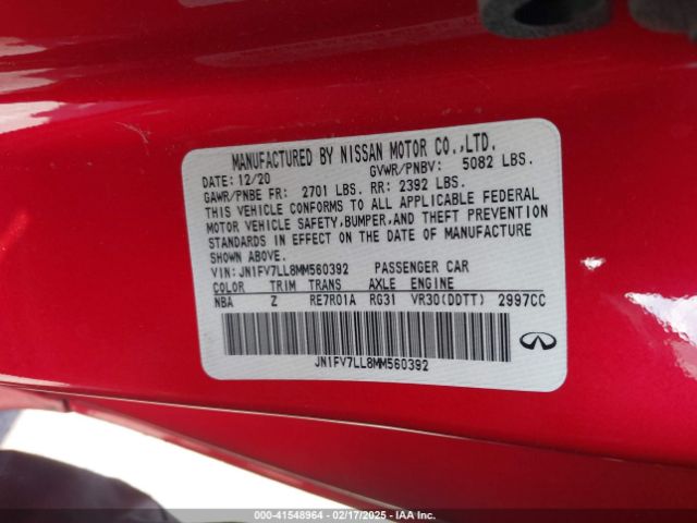 JN1FV7LL8MM560392 Infiniti Q60 Red Sport 400 Awd