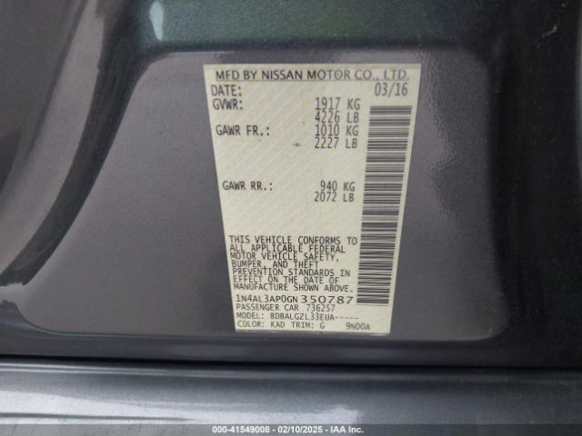 1N4AL3AP0GN350787 Nissan Altima 2.5/2.5 S/2.5 Sl/2.5 Sr/2.5 Sv