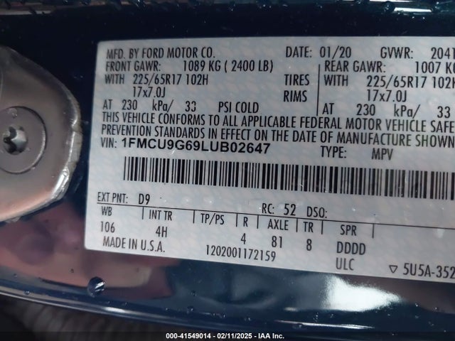 1FMCU9G69LUB02647 Ford ESCAPE SE