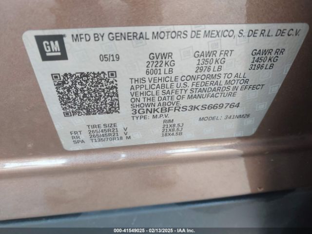 3GNKBFRS3KS669764 Chevrolet Blazer Premier