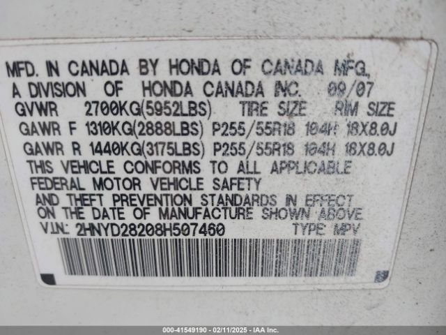 2008 ACURA MDX 2HNYD28208H507460 Photo 8