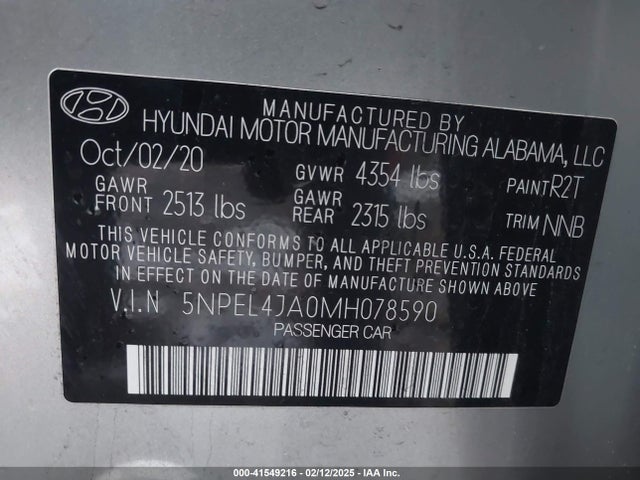 5NPEL4JA0MH078590 Hyundai SONATA SEL