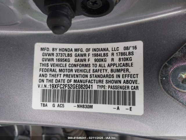 19XFC2F52GE082041 Honda Civic Lx
