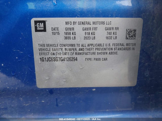 1G1JC6SG7G4126294 Chevrolet Sonic Lt Auto