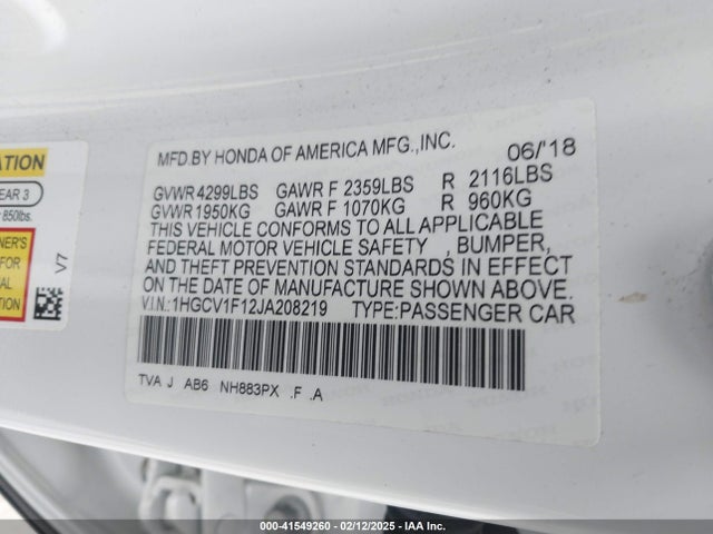Honda ACCORD LX 2018 1HGCV1F12JA208219 Image 9
