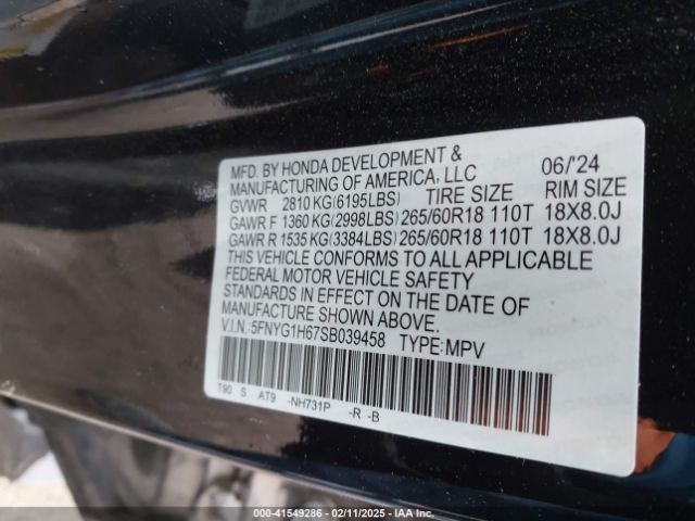 5FNYG1H67SB039458 Honda Pilot Trailsport