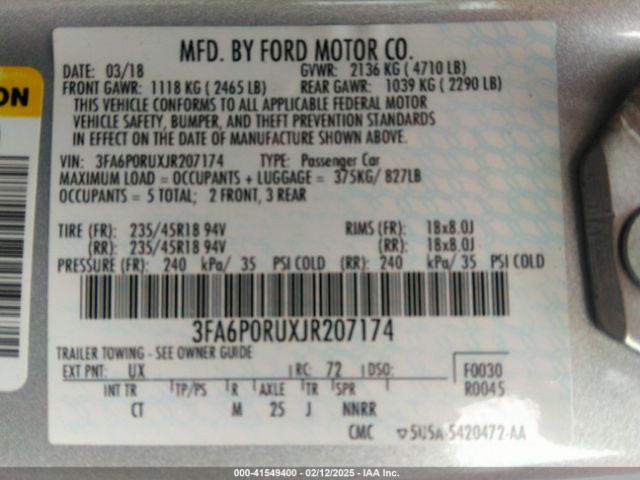 3FA6P0RUXJR207174 Ford Fusion Hybrid Titanium