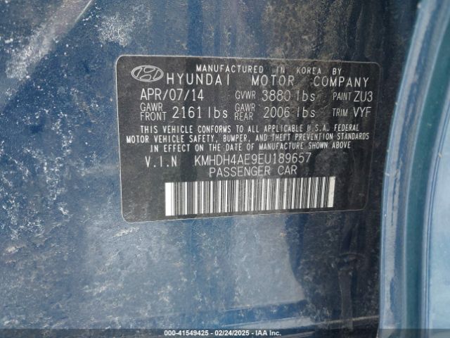 KMHDH4AE9EU189657 Hyundai Elantra Limited