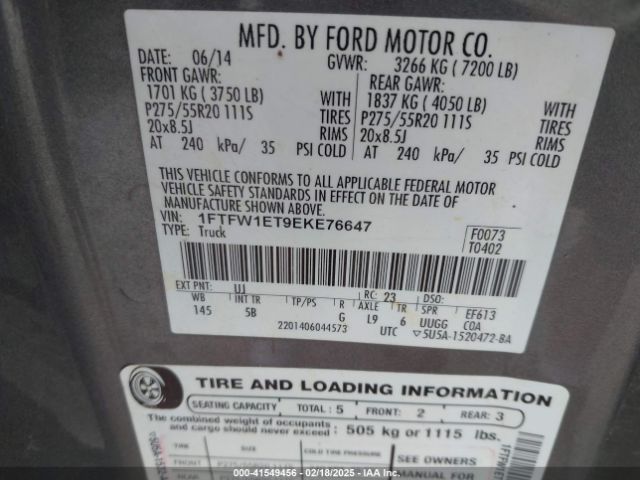 1FTFW1ET9EKE76647 Ford F-150 Fx4