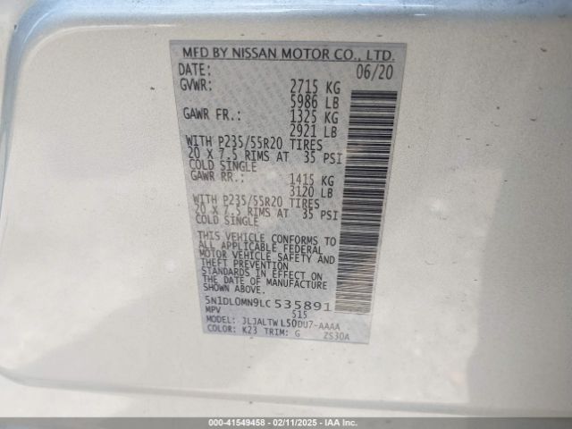 5N1DL0MN9LC535891 Infiniti QX60 LUXE