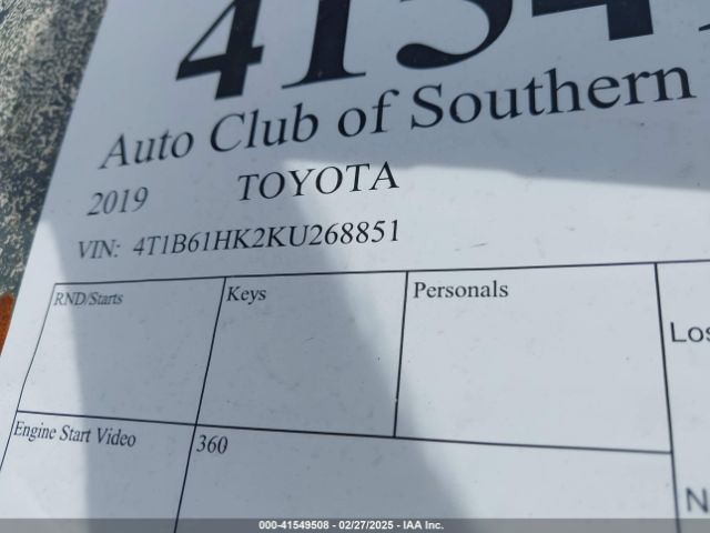 4T1B61HK2KU268851 Toyota CAMRY XSE