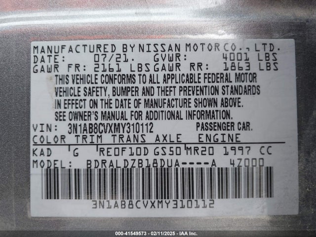 3N1AB8CVXMY310112 Nissan Sentra Sv Xtronic Cvt