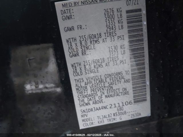 5N1DR3AA4NC211106 Nissan Pathfinder S 2wd