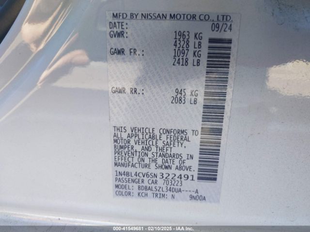 1N4BL4CV6SN322491 Nissan Altima Sr Fwd