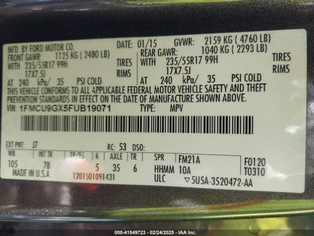 1FMCU9GX5FUB19071 Ford ESCAPE SE
