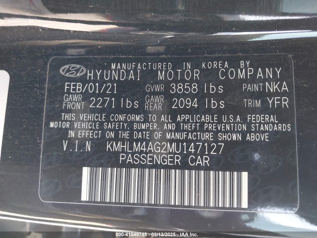 KMHLM4AG2MU147127 Hyundai ELANTRA SEL