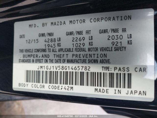 JM1GJ1V58G1465782 Mazda Mazda6 I Touring