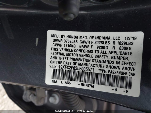 Honda Civic Lx 2020 19XFC2F65LE005571 Image 9