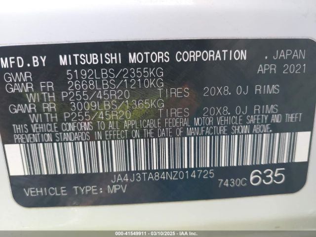 JA4J3TA84NZ014725 Mitsubishi Outlander Es 2.5 2wd