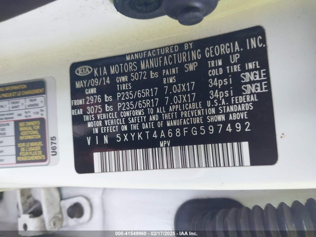 KIA SORENTO LX 2015 5XYKT4A68FG597492 Image 9